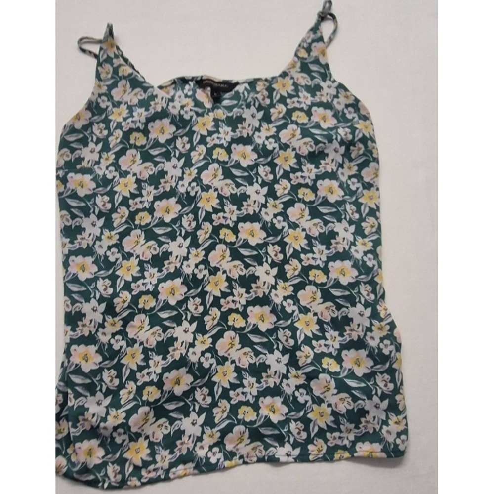 Banana Republic Women's sleeveless top Med green floral print lined thin straps